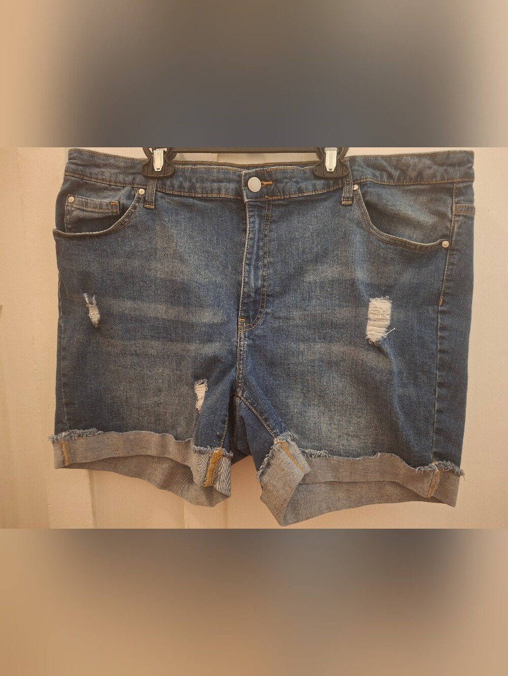 Denim Distressed Cuffed Women’s Shorts - Blue